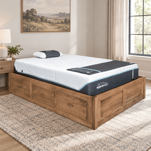 Eden Amish Shaker Platform Captain Storage Drawer Bed shown in the bedroom of a transitional home
