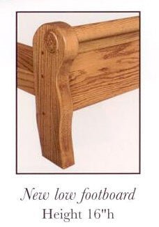 Option diagram showing the low 16 inch high footboard in oak with its rolled scroll and rosette