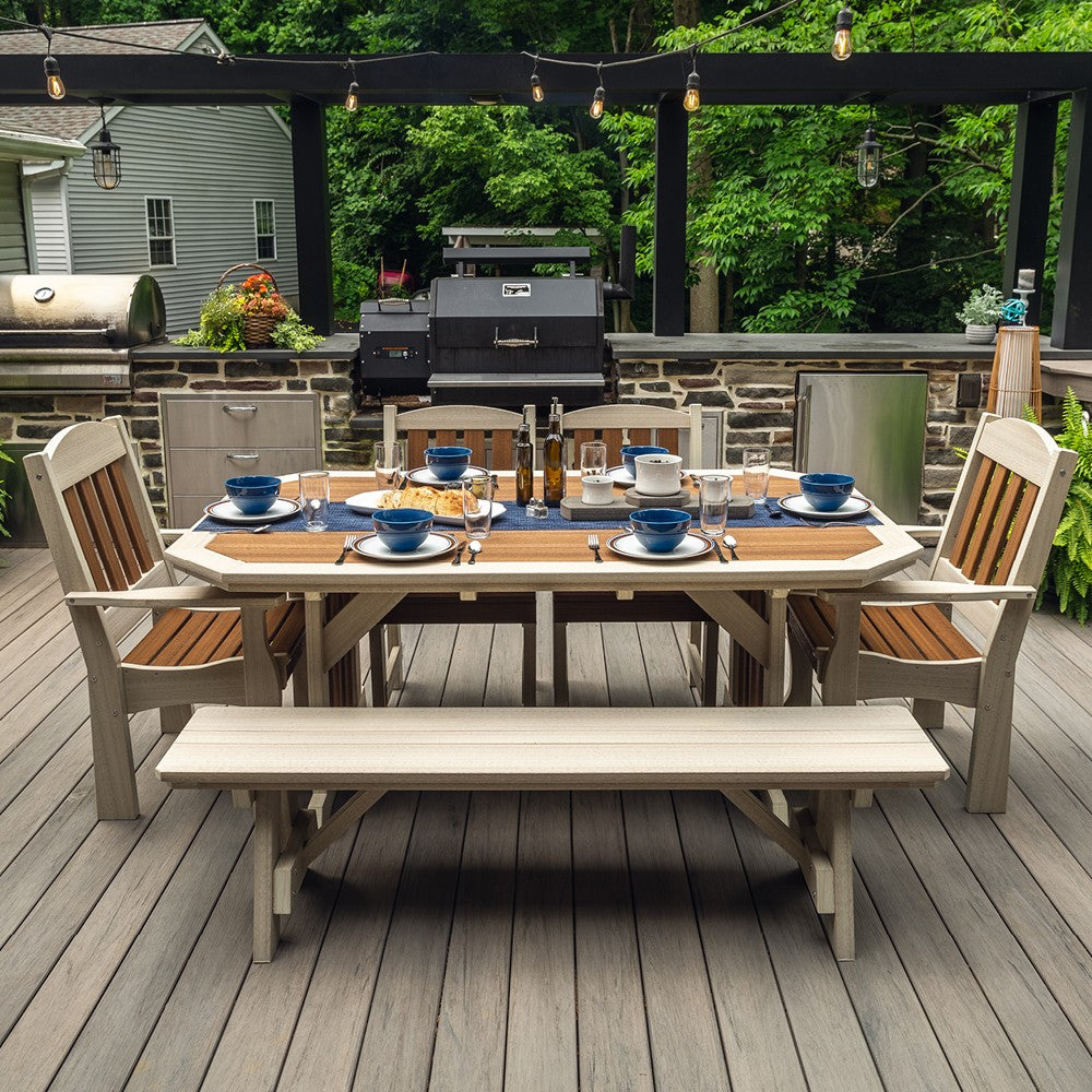 Amish Spanish Garden 6pc Patio Dining Set: Table, 4 Chairs & Bench