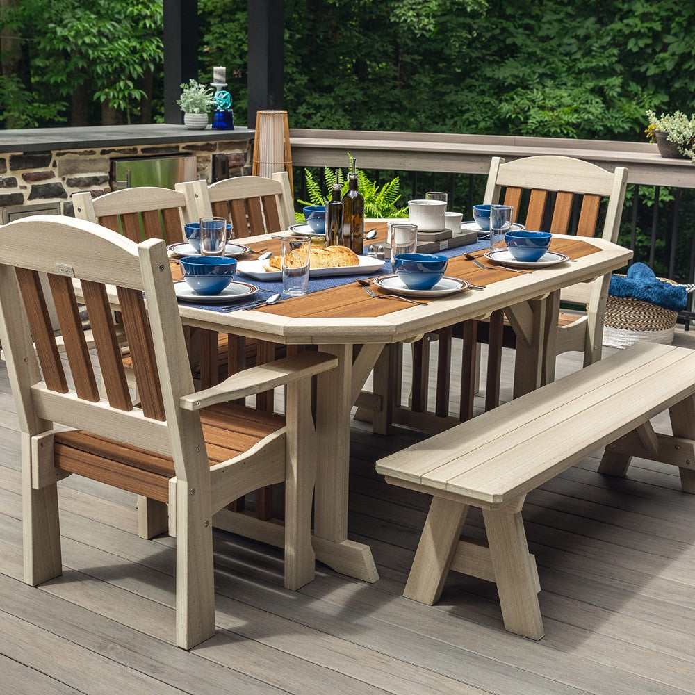 Amish Spanish Garden 6pc Patio Dining Set: Table, 4 Chairs & Bench