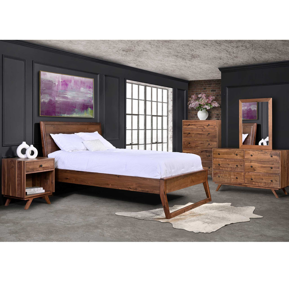 Amish New Hope Mid Century Modern Solid Wood Panel Bed