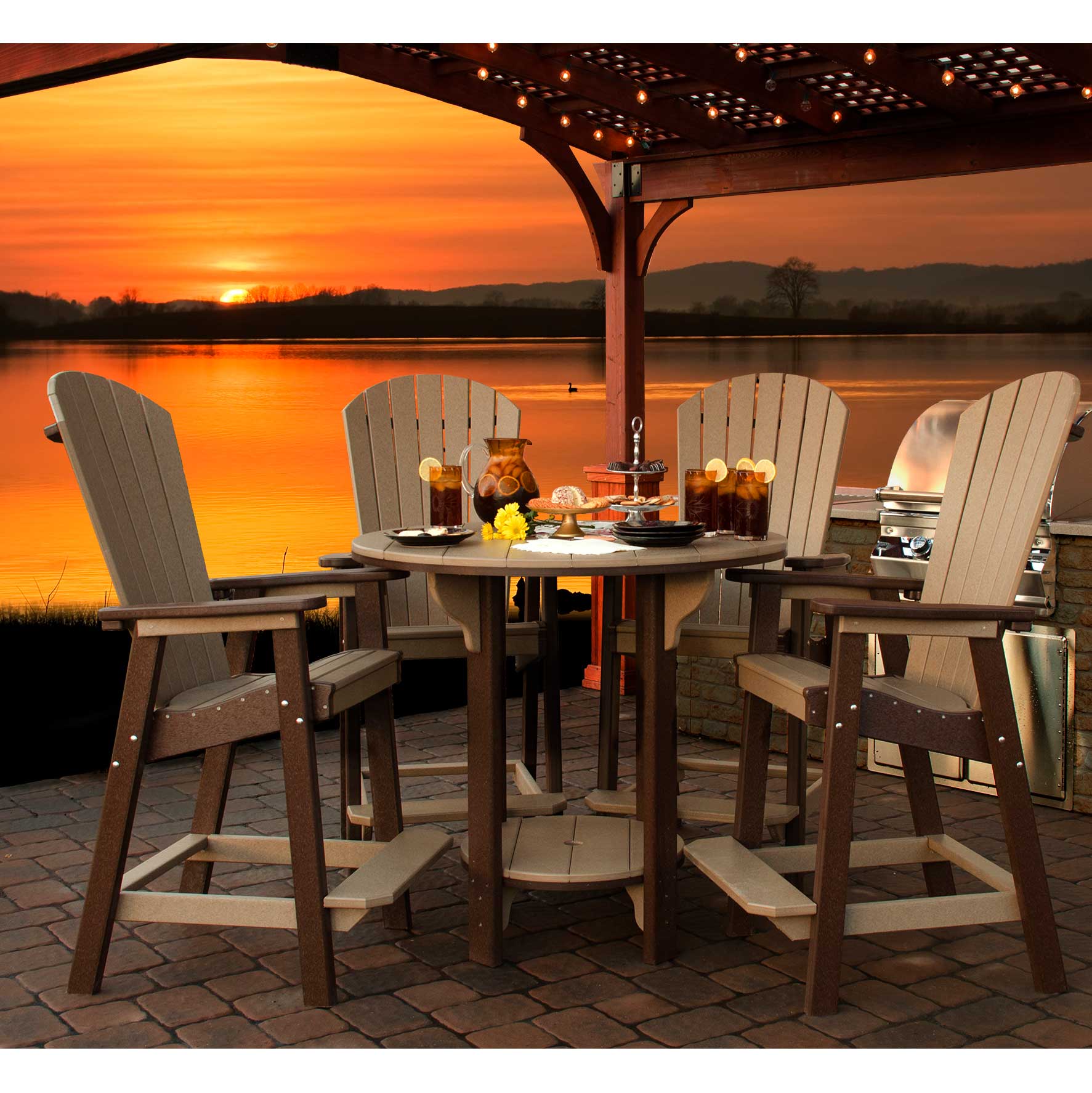 Great Bay Amish Poly Patio 42" Round 5pc Adirondack Bar Height Set ...