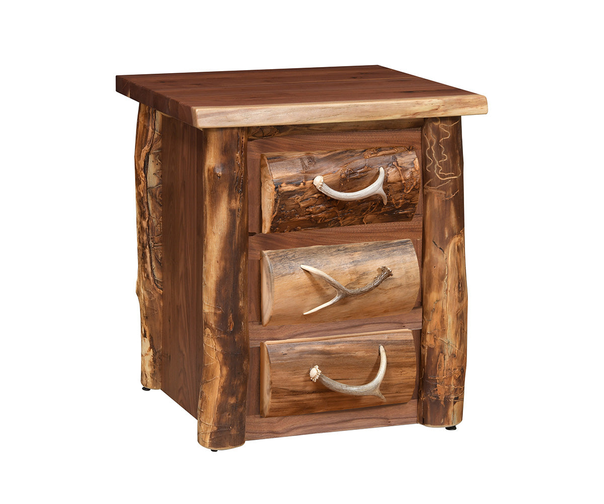 Amish Allegheny Aspen & Walnut 3 Drawer Nightstand