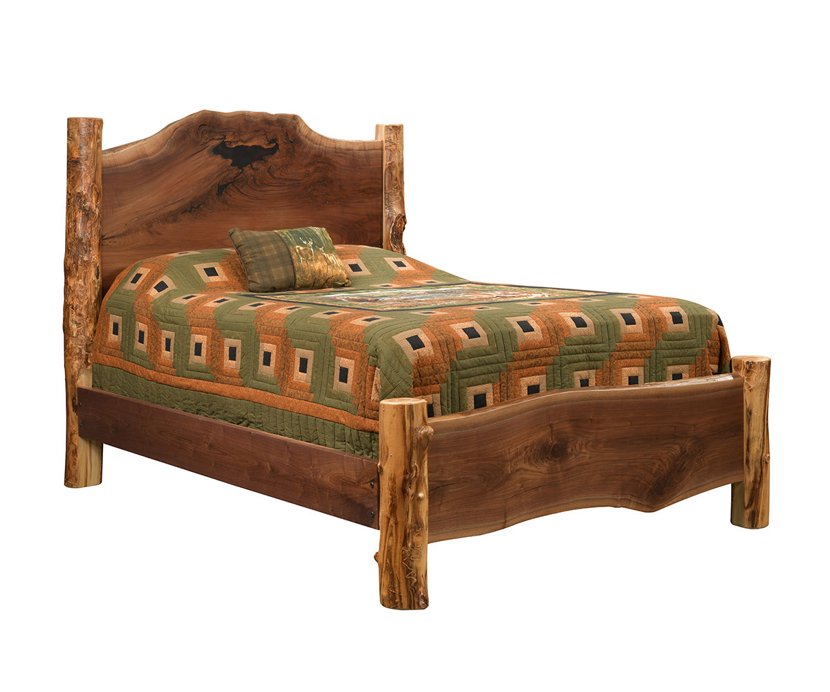 Amish Allegheny Aspen & Walnut 5pc Bedroom Set — Amish Allegheny Aspen & Walnut Log Bed
