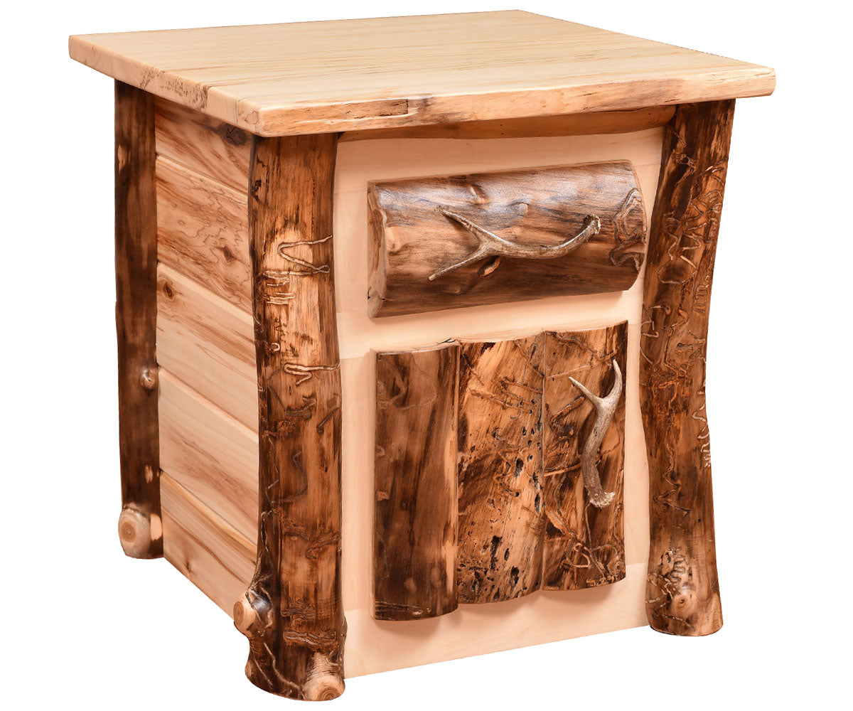 Amish Bighorn Aspen Log 1 Drawer 1 Door Nightstand