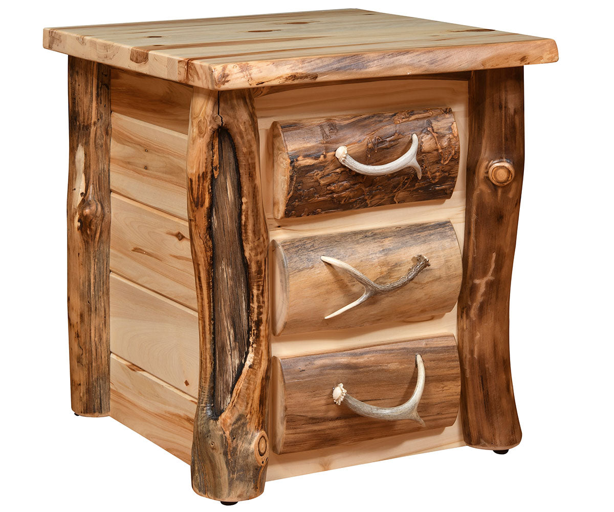 Amish Bighorn Aspen Log 3 Drawer Nightstand