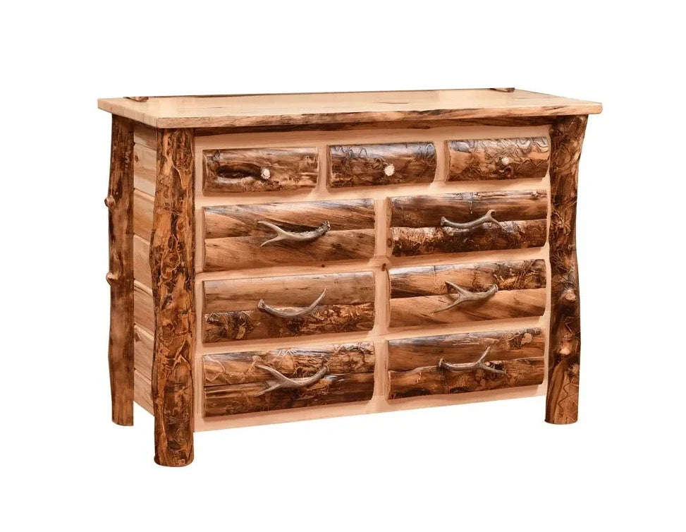 Amish Bighorn Aspen Log 3 over 6 Drawer Dresser