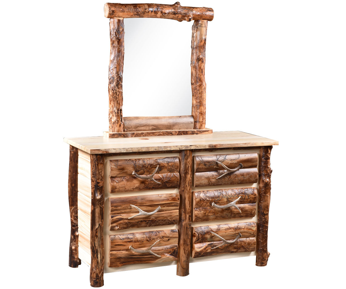 Amish Bighorn Aspen Log Log Top Dresser Mirror