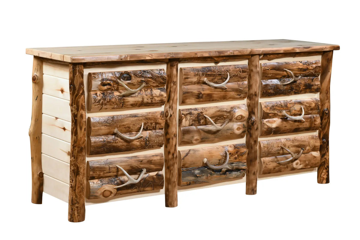Amish Bighorn Aspen Log 9 Drawer Dresser