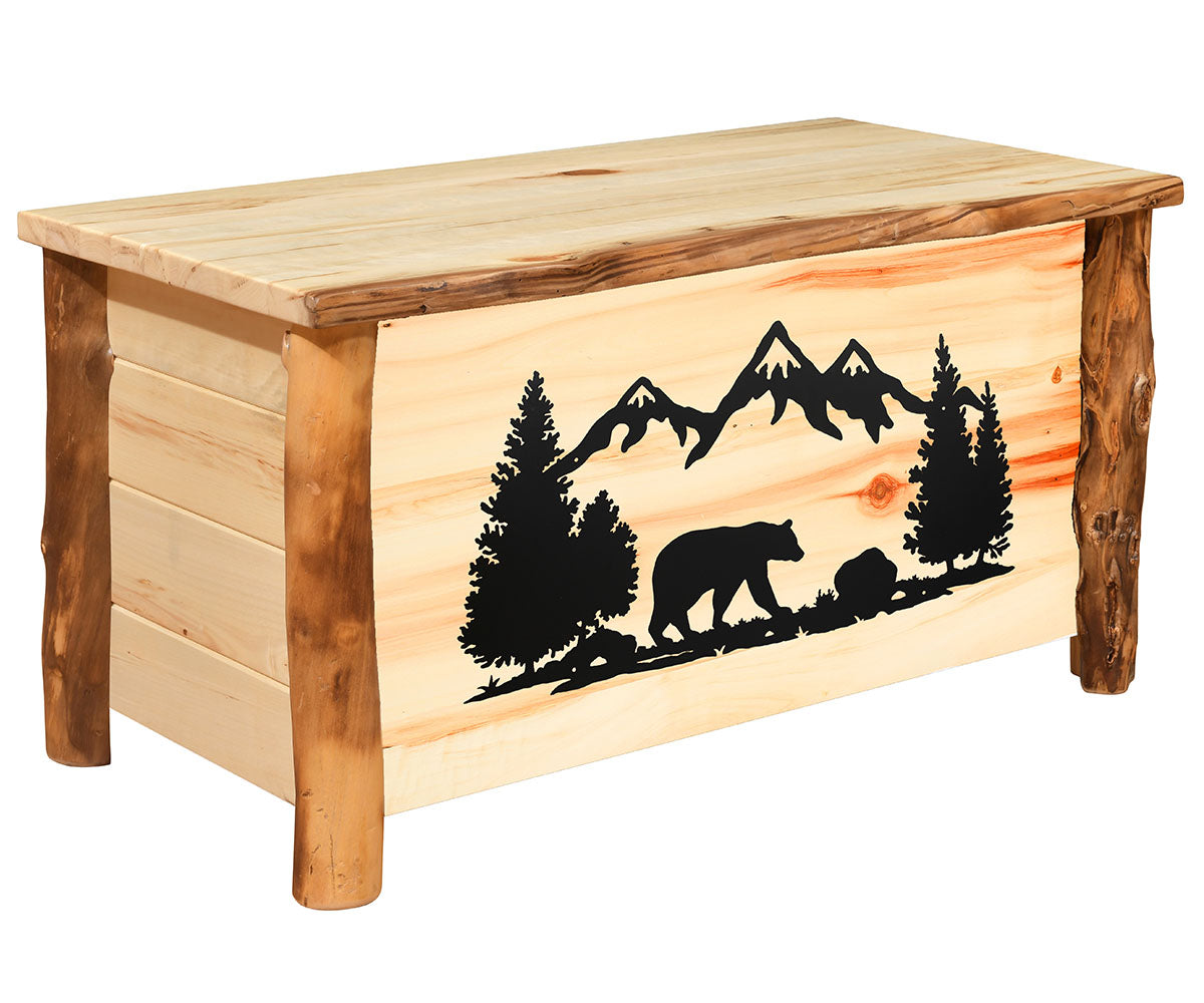 Amish Bighorn Aspen Log Blanket Chest with Silhouette