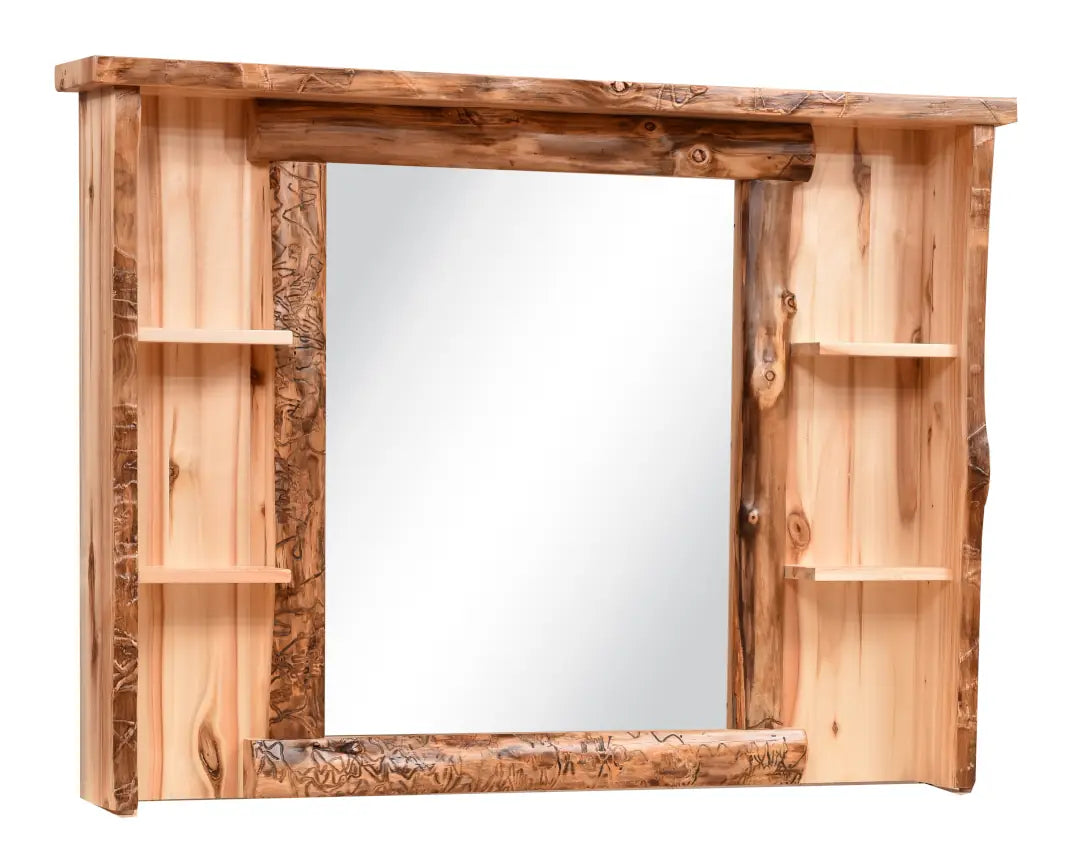 Amish Bighorn Aspen Log Deluxe Dresser Mirror