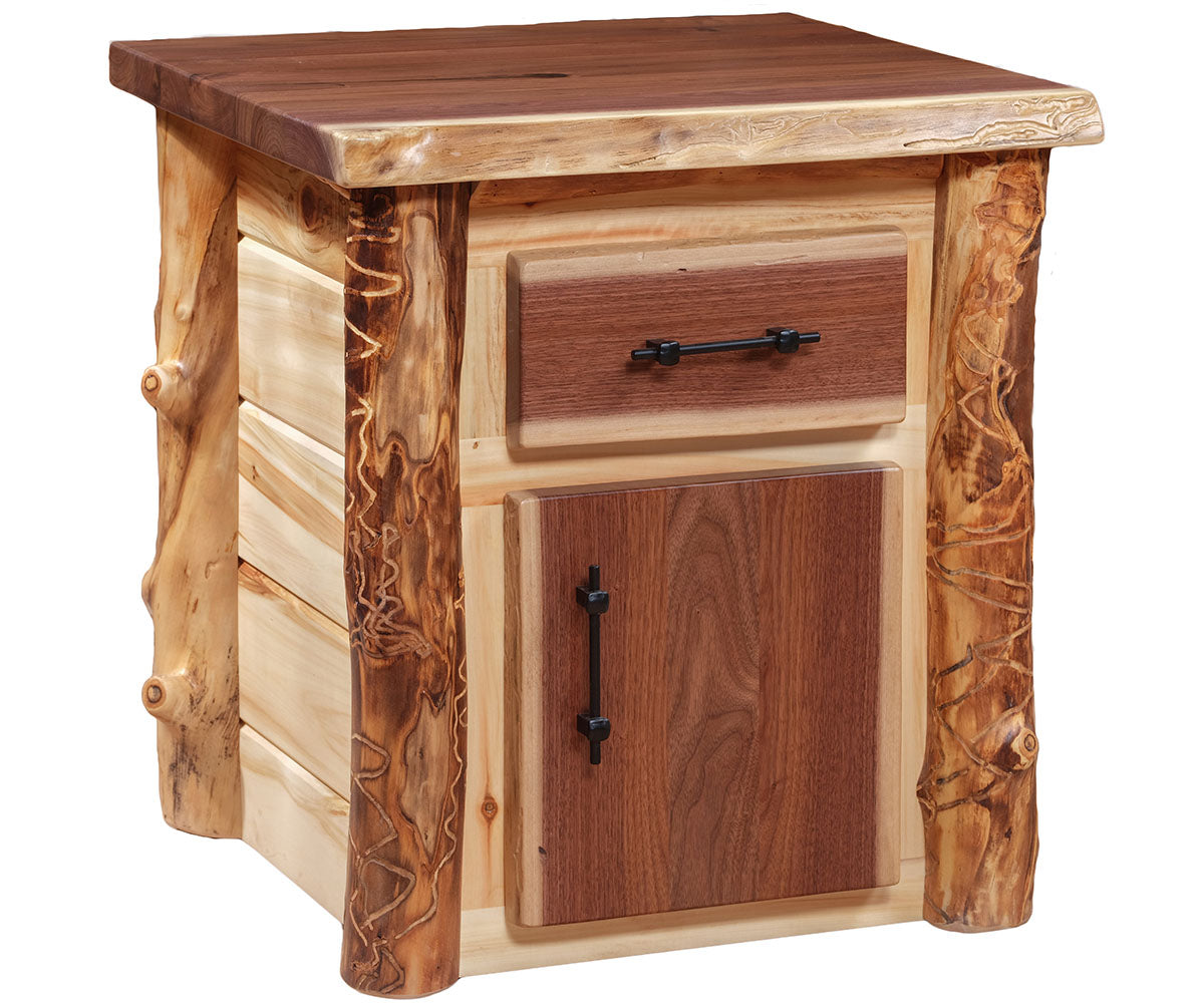 Amish Sawtooth Aspen & Walnut 1 Drawer 1 Door Nightstand