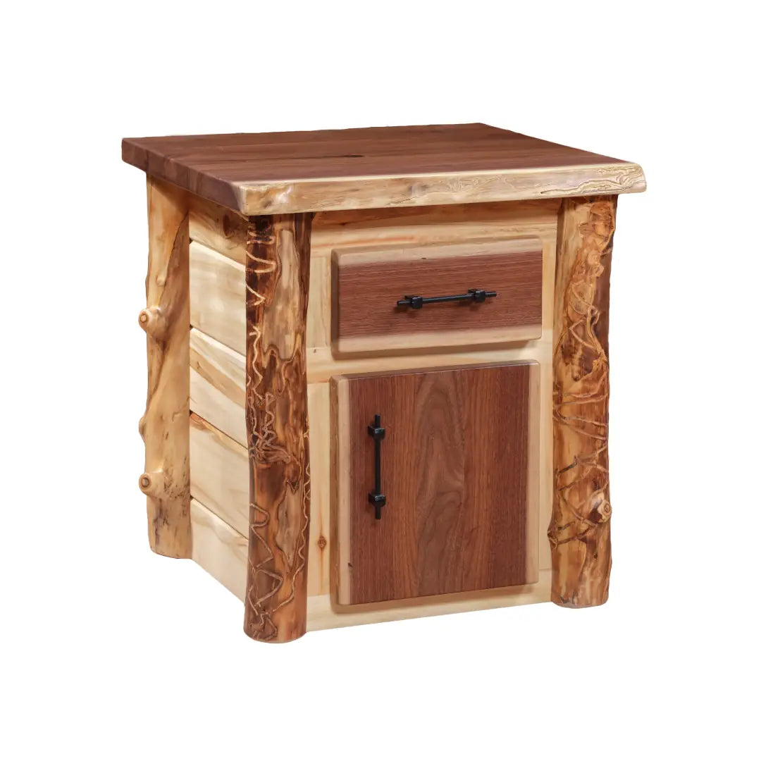 Amish Sawtooth Aspen & Walnut 1 Drawer 1 Door Nightstand