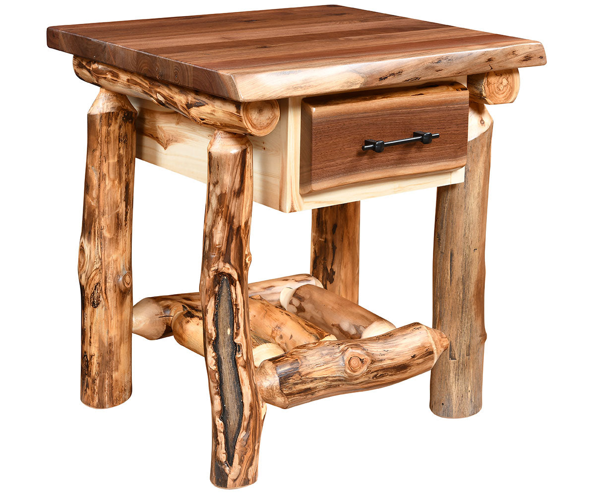 Amish Sawtooth Aspen & Walnut 1 Drawer Nightstand