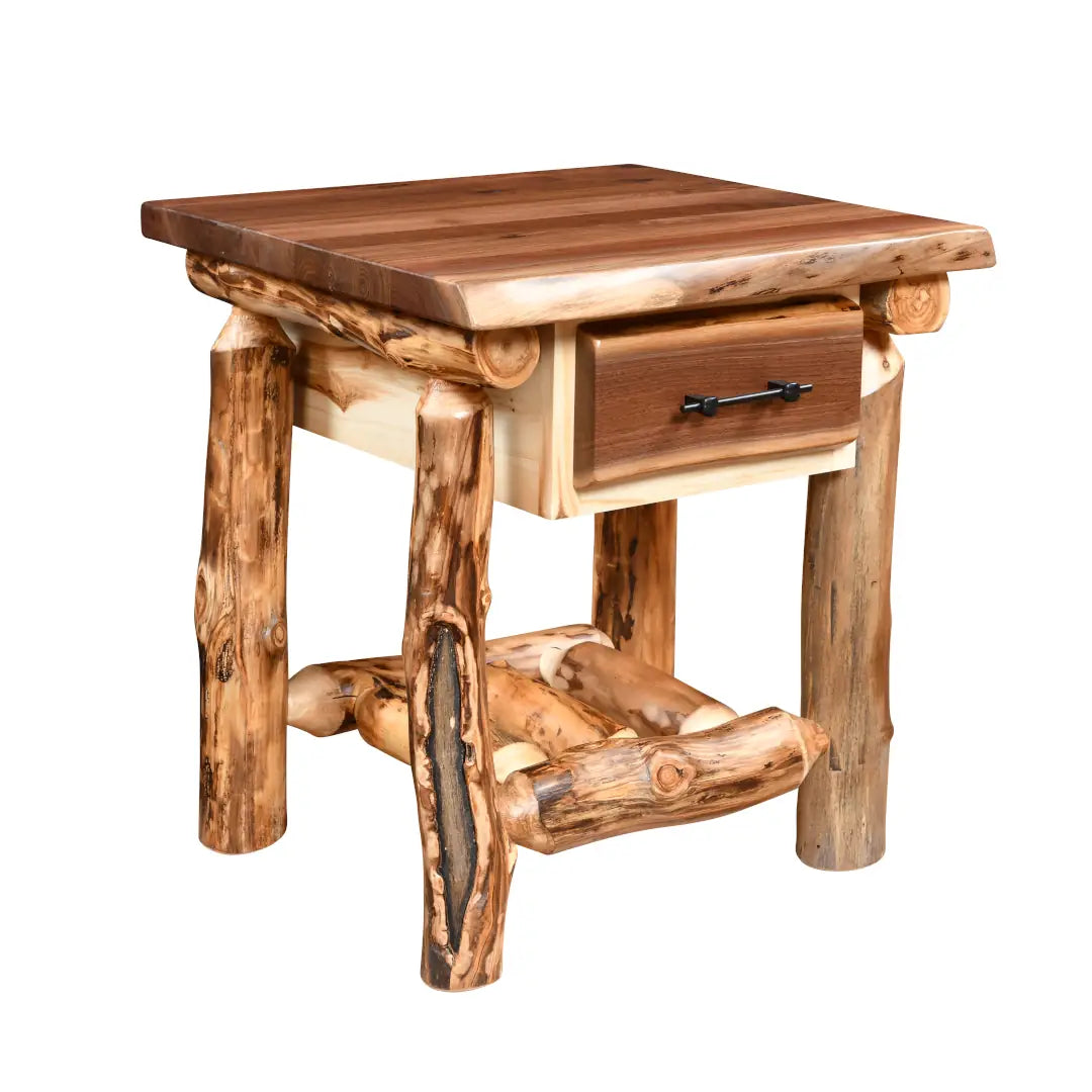 Amish Sawtooth Aspen & Walnut 1 Drawer Nightstand