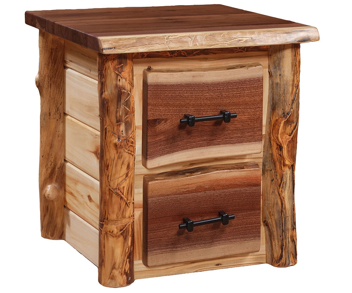 Amish Sawtooth Aspen & Walnut 5pc Bedroom Set — Amish Sawtooth Aspen & Walnut 2 Drawer Nightstand