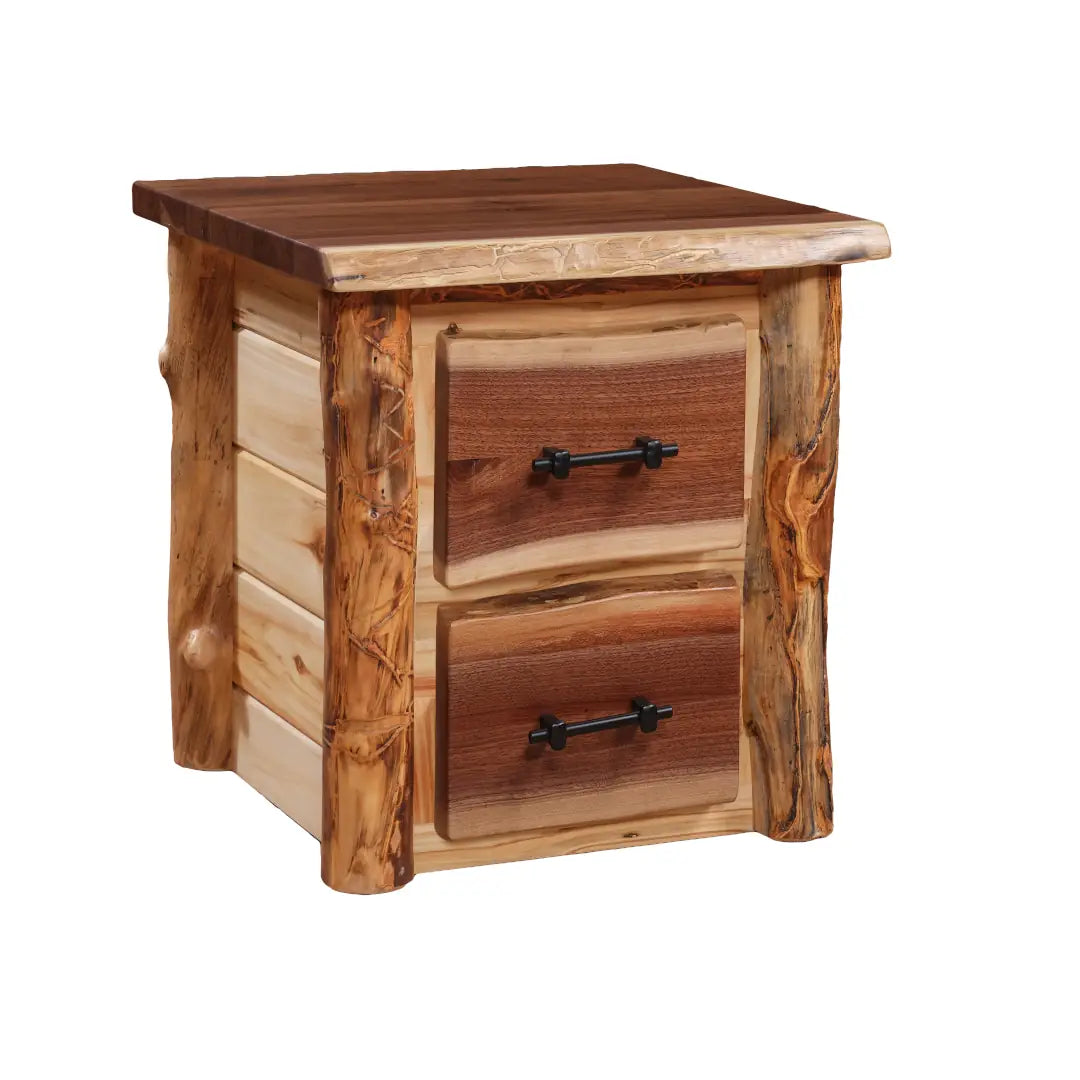 Amish Sawtooth Aspen & Walnut 2 Drawer Nightstand