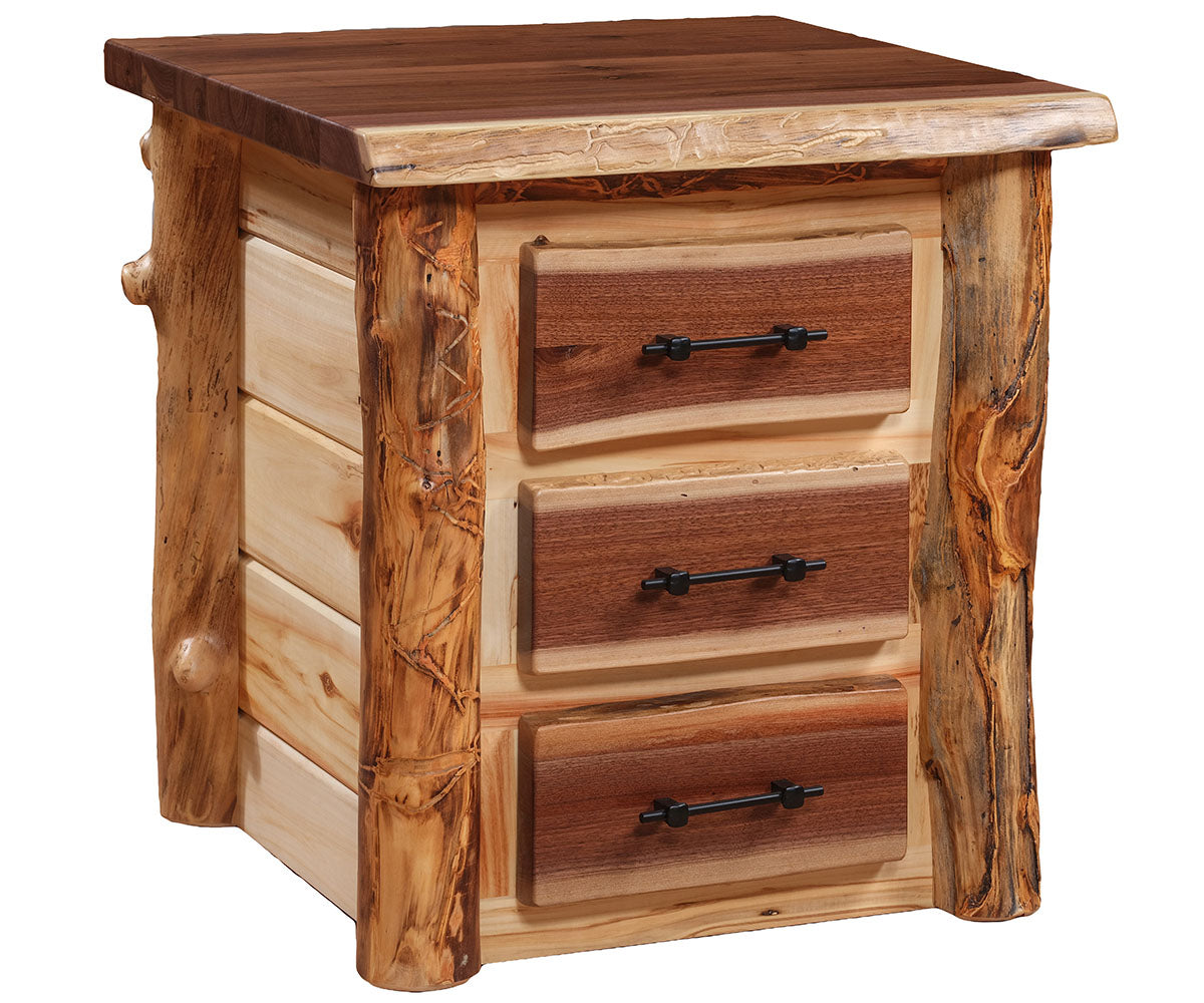 Amish Sawtooth Aspen & Walnut 3 Drawer Nightstand