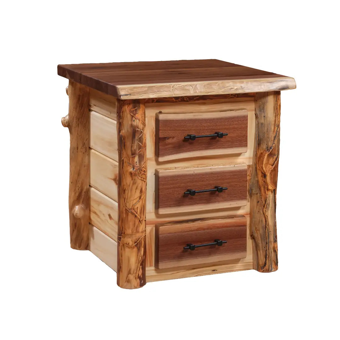Amish Sawtooth Aspen & Walnut 3 Drawer Nightstand