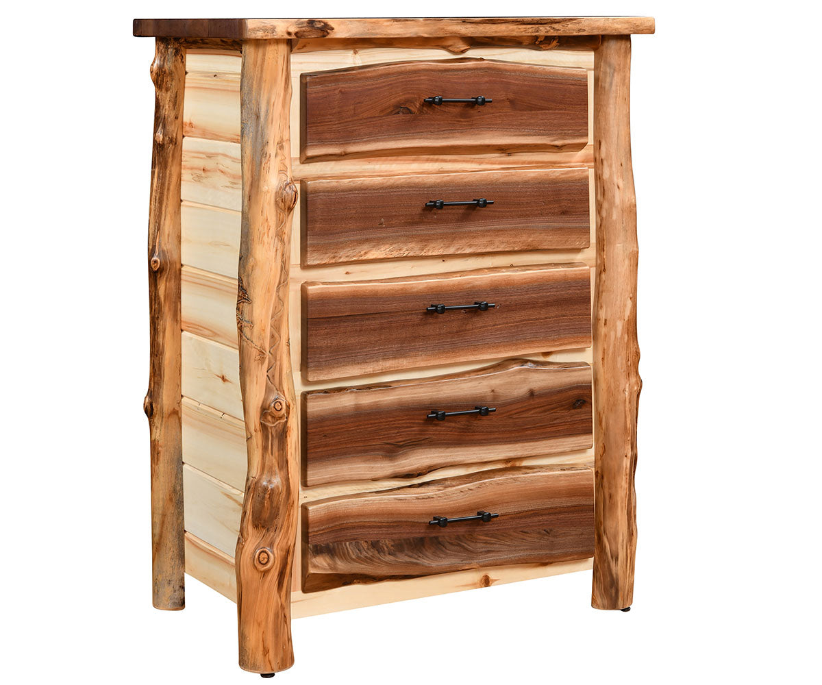 Amish Sawtooth Aspen & Walnut 5 Drawer Chest