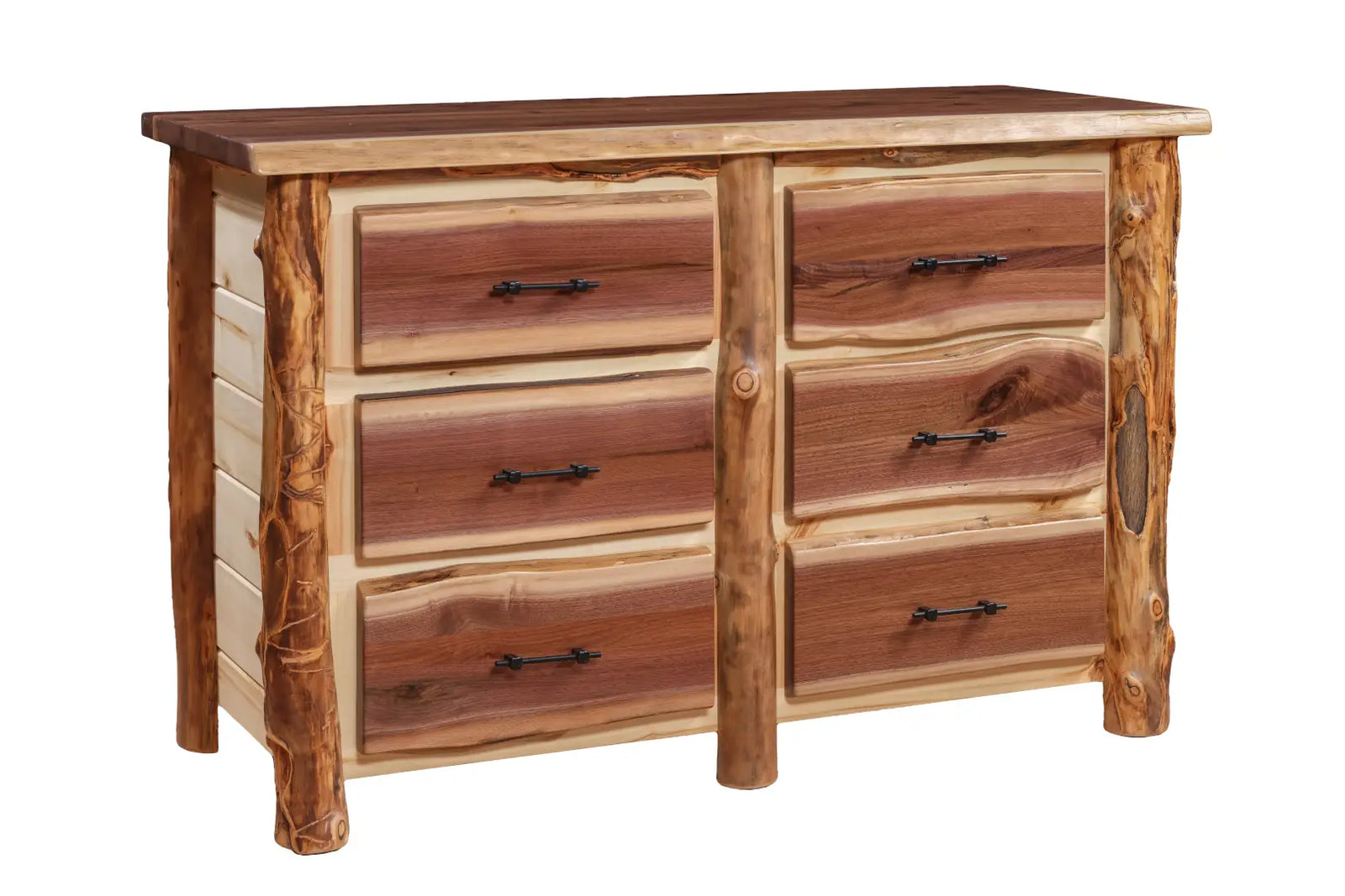 Amish Sawtooth Aspen & Walnut 9 Drawer Dresser — representative collection photo (6-drawer shown; 9-drawer is 80"W)