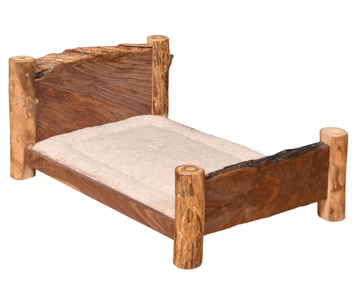 Amish Timberwolf Log Pet Bed with Cushion