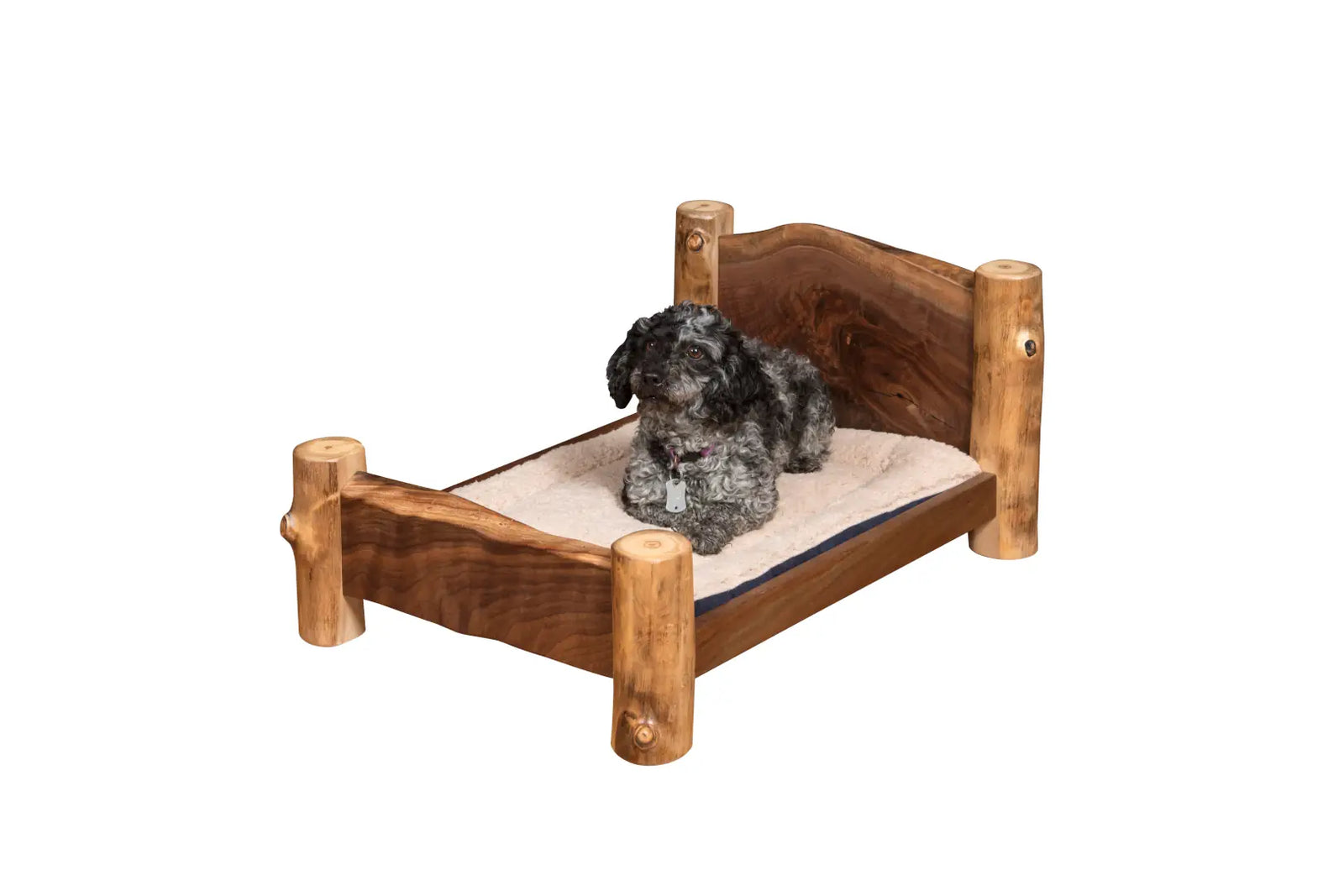 Amish Timberwolf Log Pet Bed with Cushion