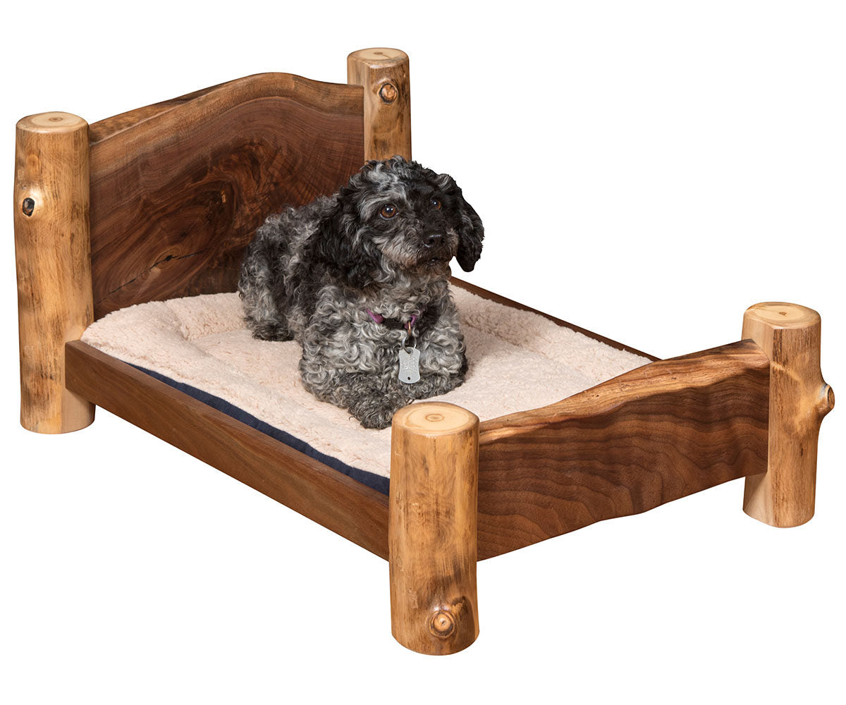 Amish Timberwolf Log Pet Bed with Cushion
