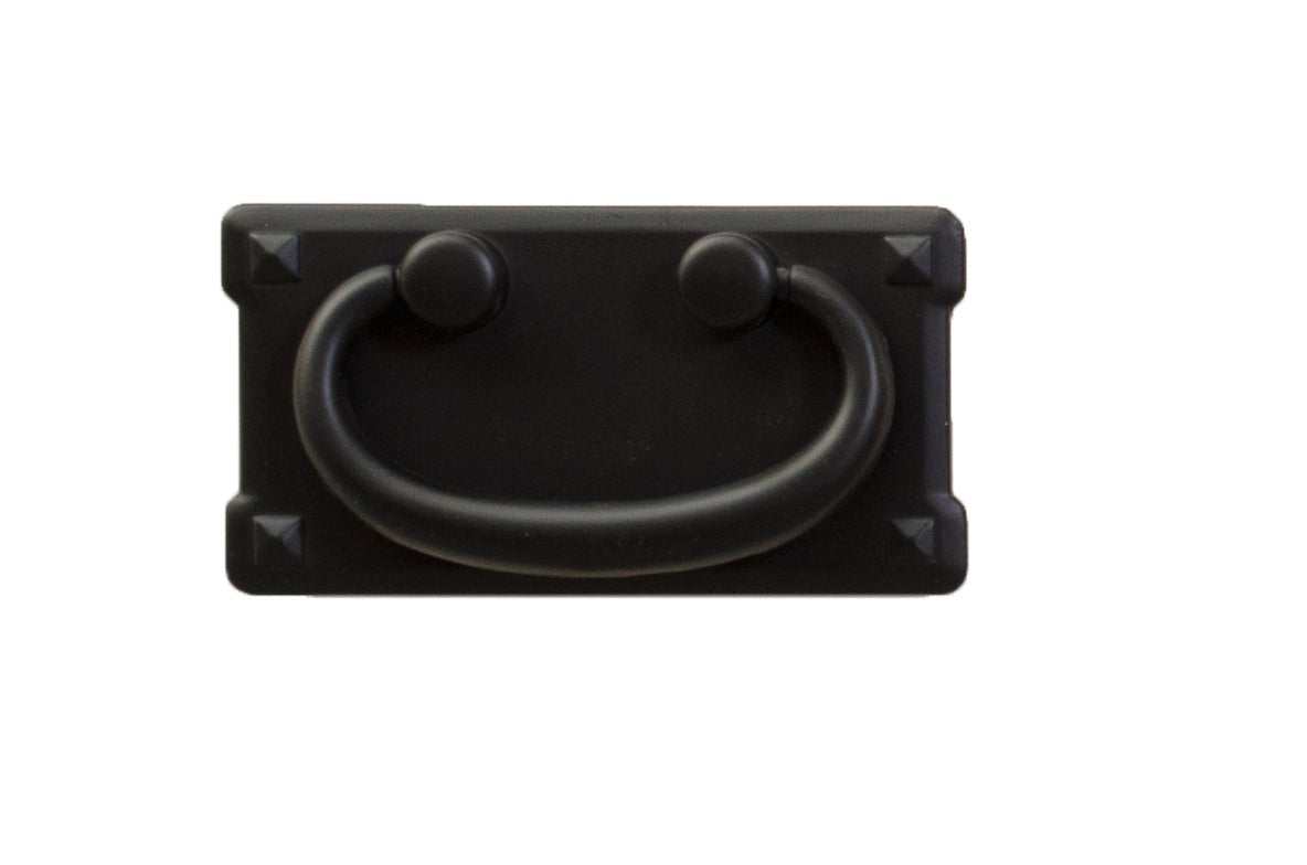 Rectangular black bail pull with pyramid corners, the standard drawer hardware for the wardrobe