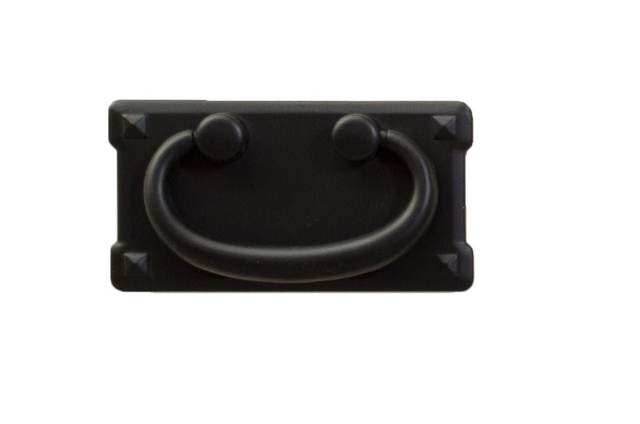 Rectangular black bail pull with pyramid corners, the standard drawer hardware for the wardrobe
