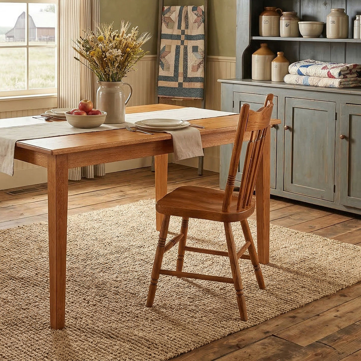 Amish Pennsylvania Windsor Arrowback Oak Breakfast Side Chair