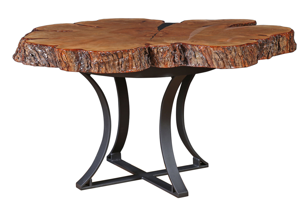 Amish Rhodium live edge table base with free-form top