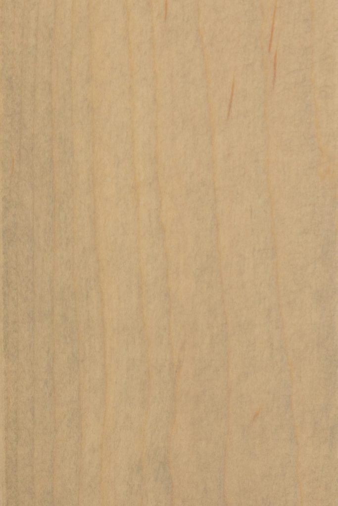 Seashell finish on brown maple, a pale sandy cream swatch with faint gray streaks in the grain