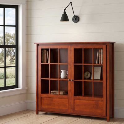 Amish Shelton Solid Wood Large Bookcase with 2 Glass Doors