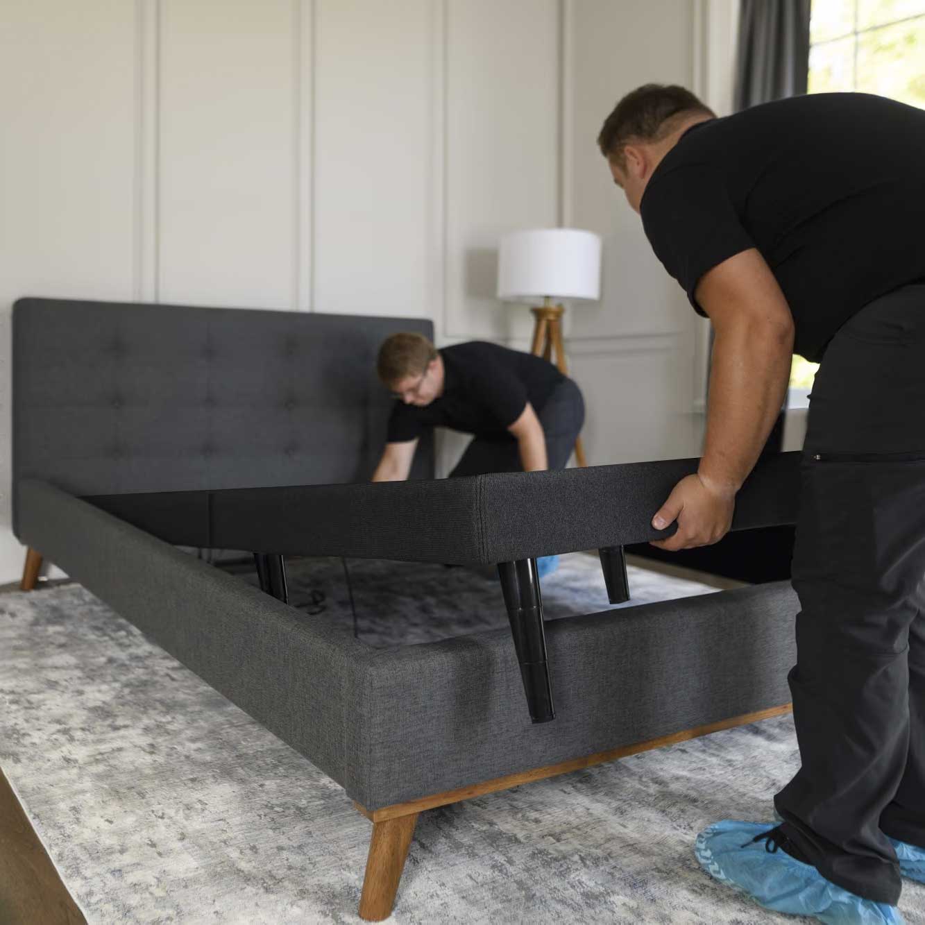 Tempur-Pedic adjustable base with mattress setup, solid platform bed with Tempur-Pedic mattress