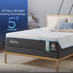 Cooling hybrid mattress on a gold metal bed frame with a graphic claiming all-night cooling up to 5 degrees cooler thumbnail
