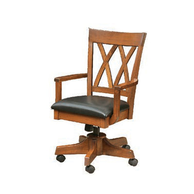 Amish Penn Yan Farmhouse Solid Wood X-Back Swivel Desk Chair