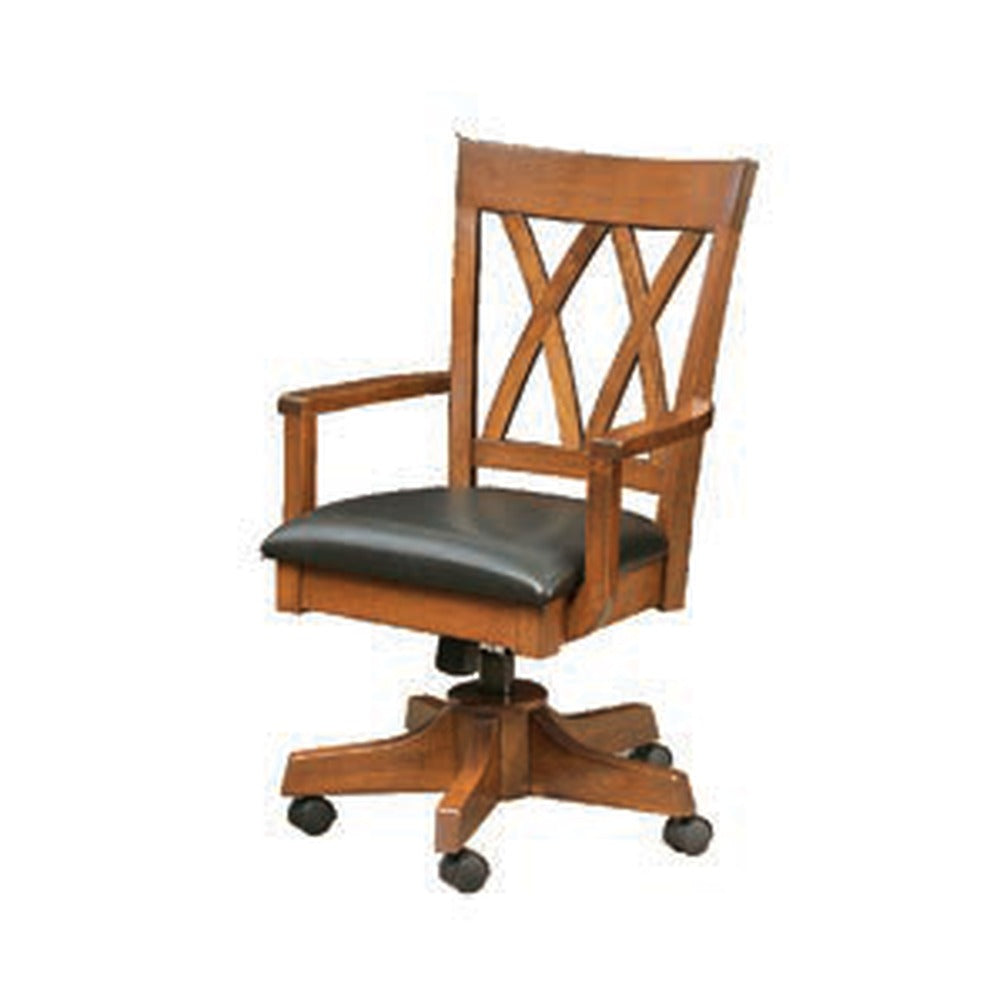 Amish Penn Yan Farmhouse Solid Wood X-Back Swivel Desk Chair