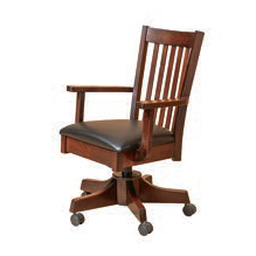 Amish Lewisburg Shaker Solid Wood Slat Back Swivel Desk Chair