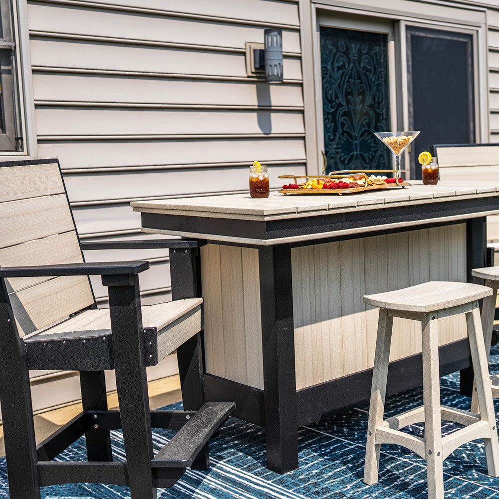 Amish Coastal Modern Patio Bar Set: Bar, 2 Bar Chairs & 2 Barstools
