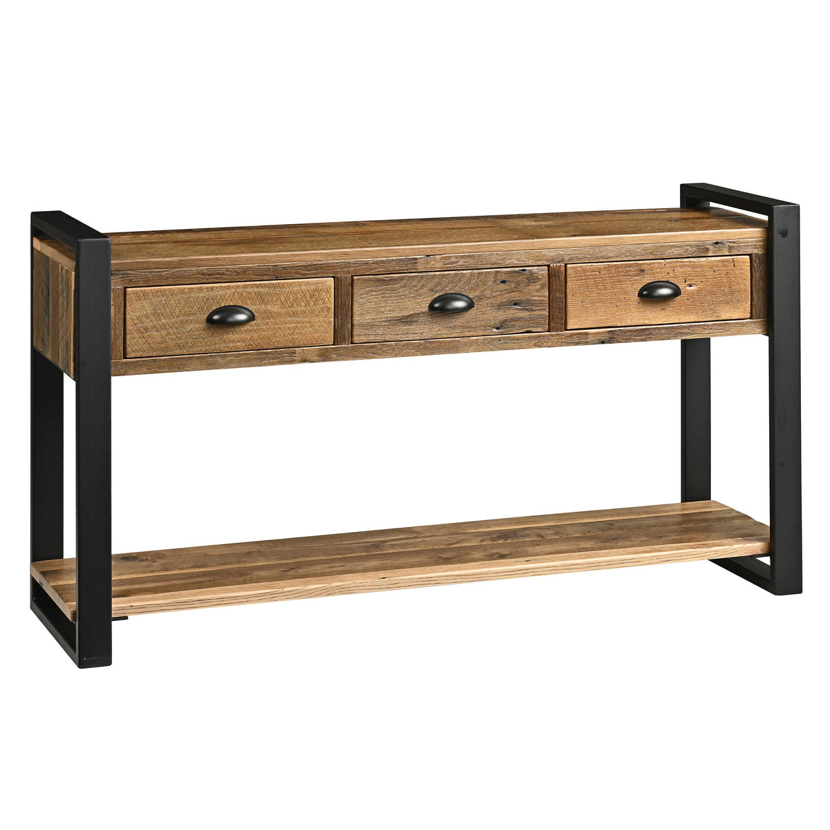 Amish Hallam Rustic Barnwood Console Table (30" 3-Drawers)