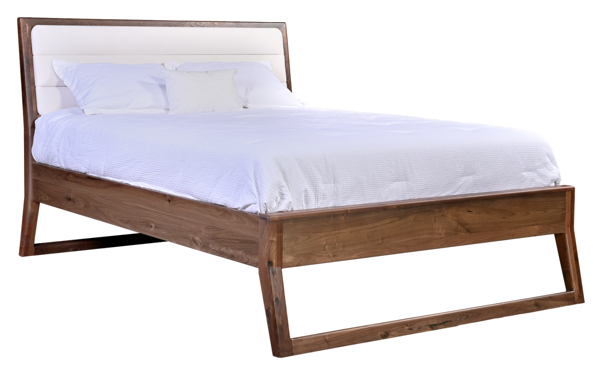 Amish New Hope Mid Century Modern Solid Wood Upholstered Bed