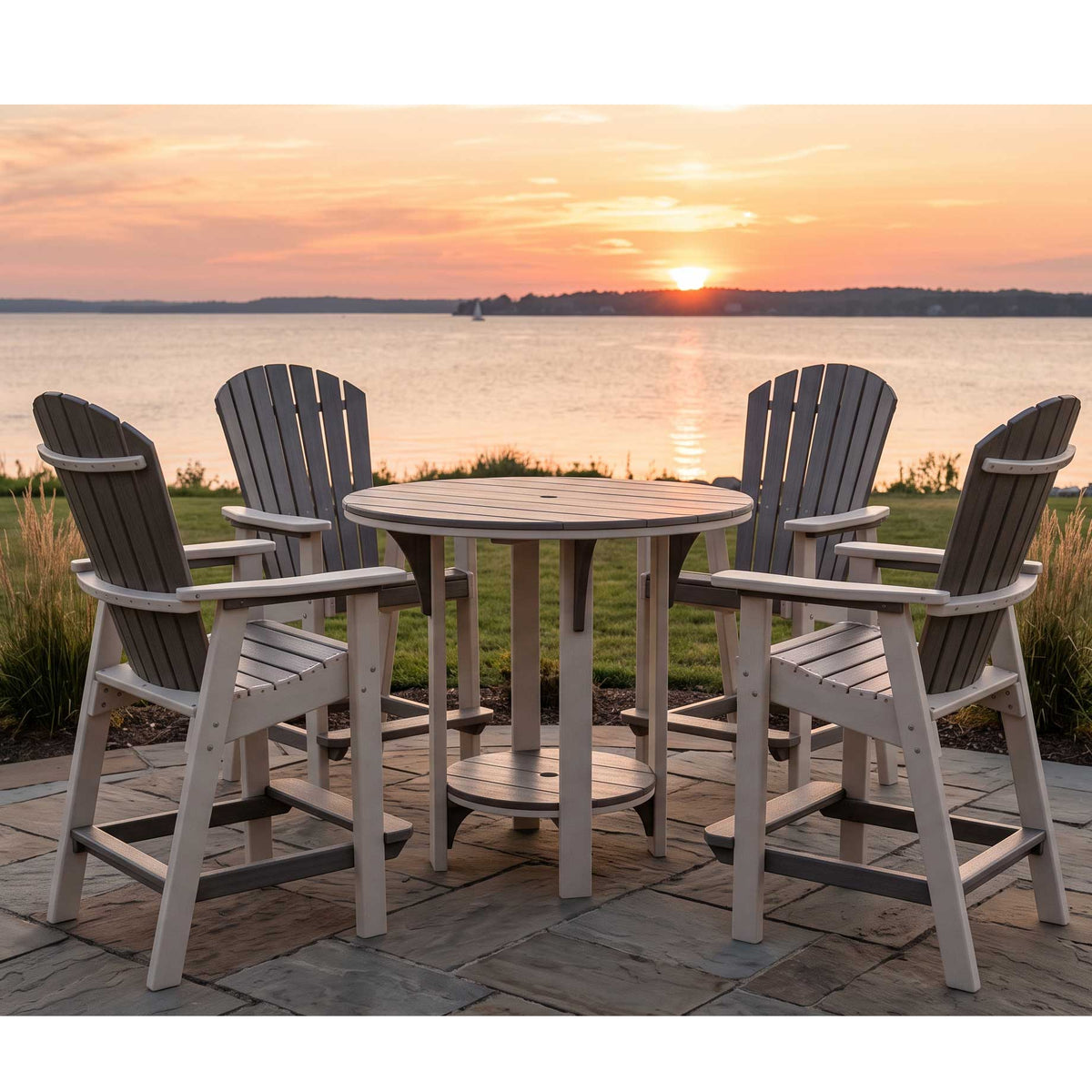 Great Bay Amish Poly Patio 42" Round 5pc Adirondack Bar Height Set