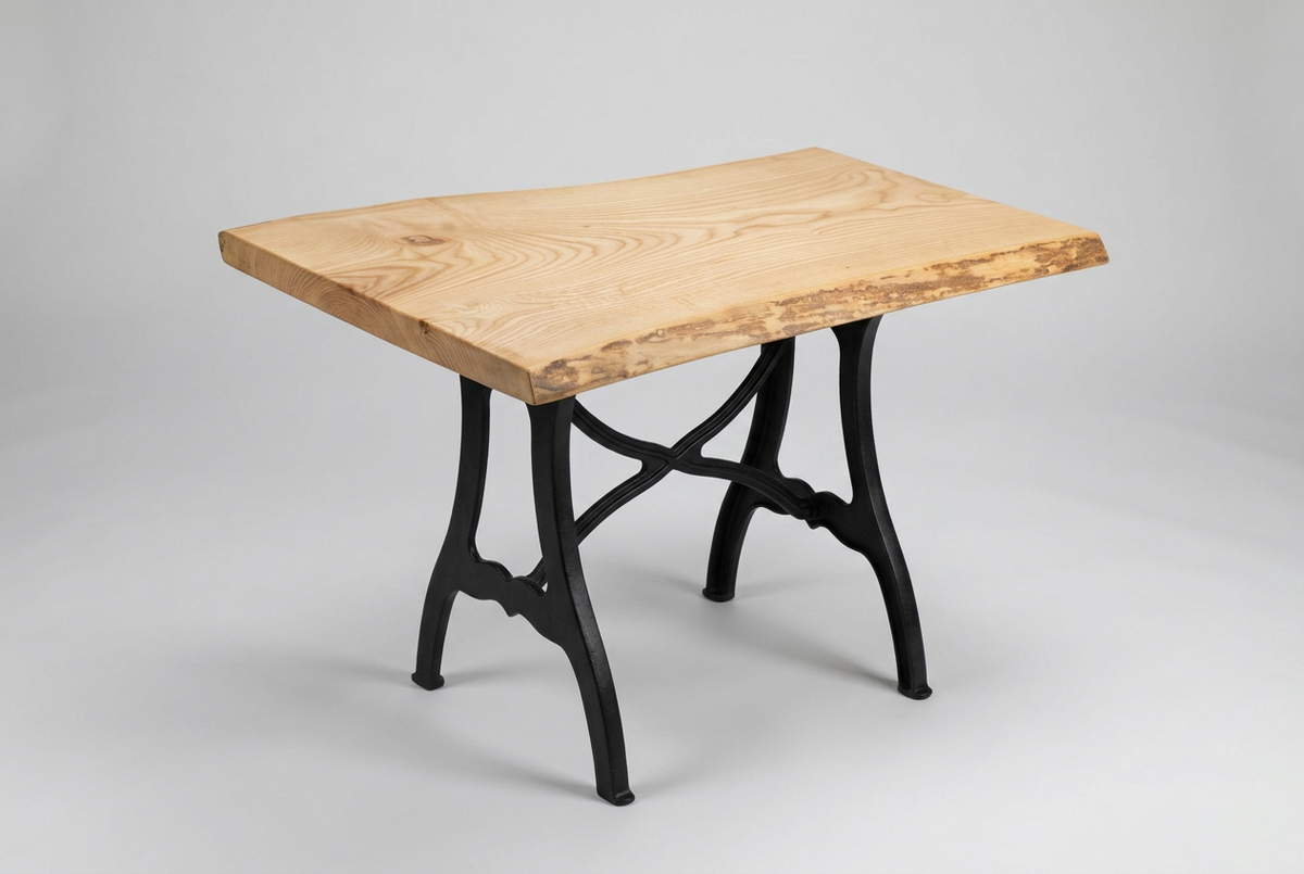 Amish Ash Small Live Edge Slab shown on New York cast iron base (base sold separately)