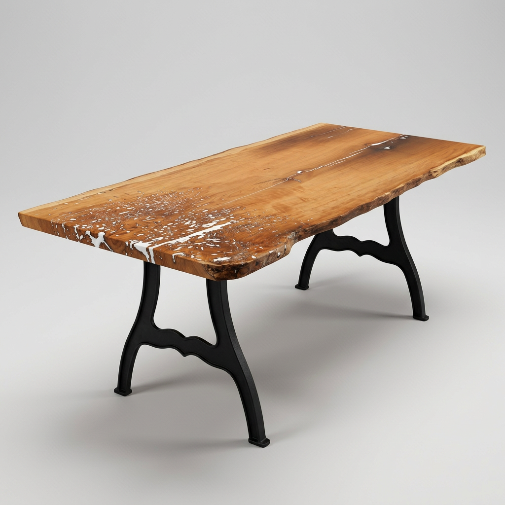 Amish Cherry book-match 30" - 32" wide x 72" long x 2 ⅛" thick Live Edge Slab shown on New York cast iron base (base sold separately)