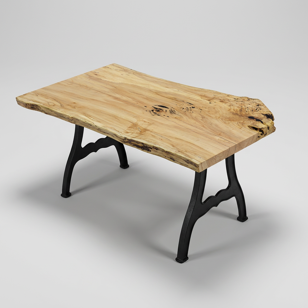 Amish Maple 41" - 45" wide x 73" long x 2" thick Live Edge Slab shown on New York cast iron base (base sold separately)