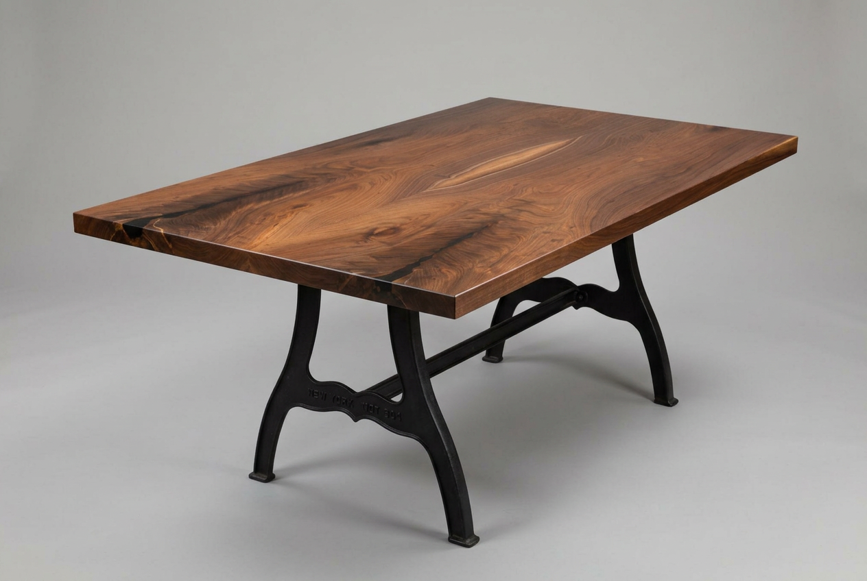 Book-matched walnut square edge dining table slab 63 inches long