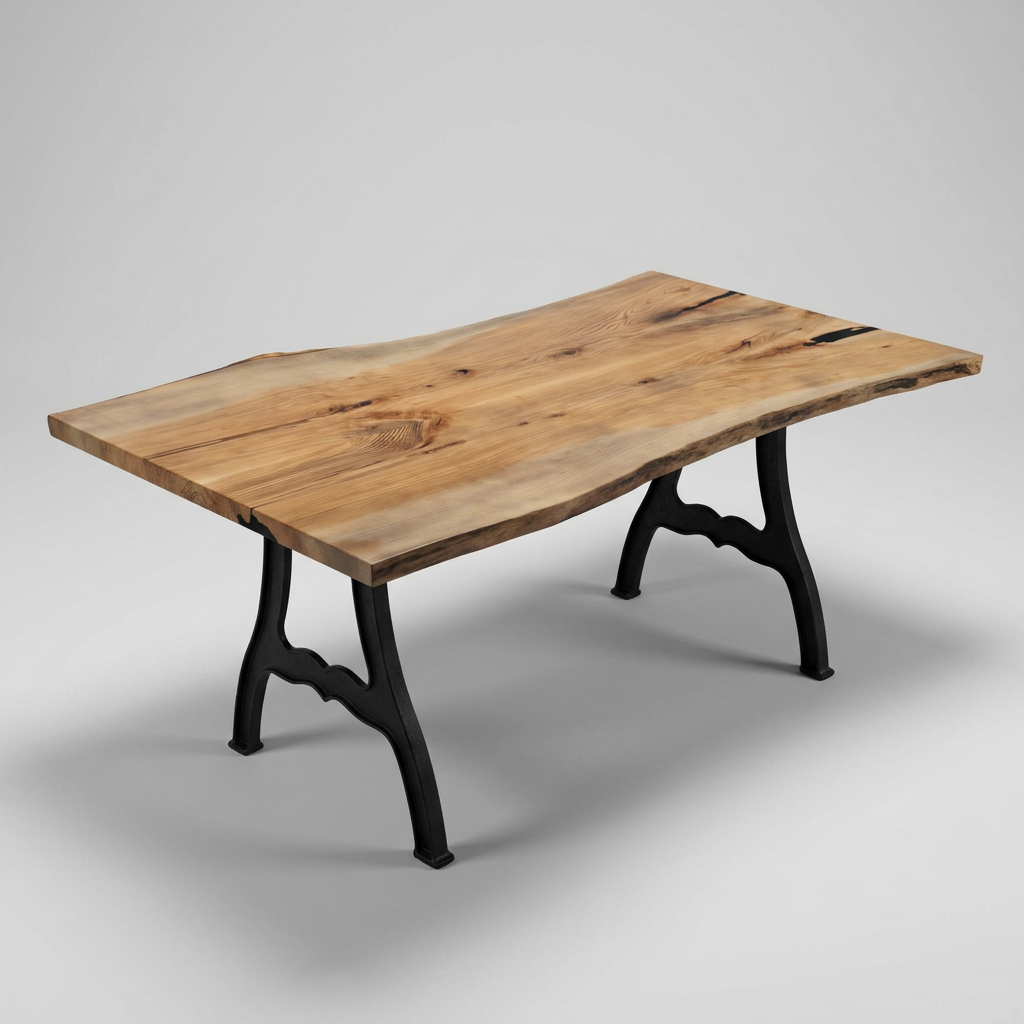 Book-matched aged ash live edge dining table slab 76 inches long