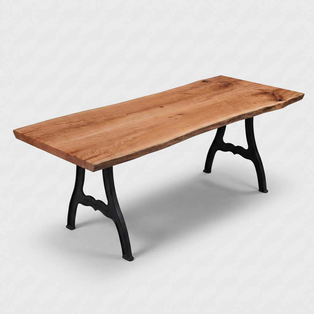 Amish Cherry book-match 36" - 41" wide x 105" long x 2" thick Live Edge Slab shown on New York cast iron base (base sold separately)