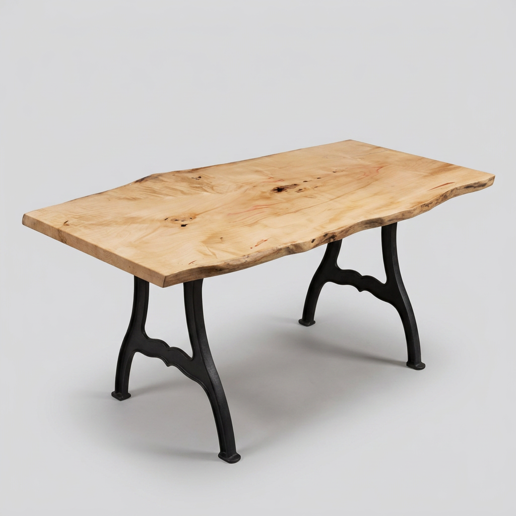 Amish Box Elder 37" - 42" wide x 72" long x 1 ⅞" thick Live Edge Slab shown on New York cast iron base (base sold separately)